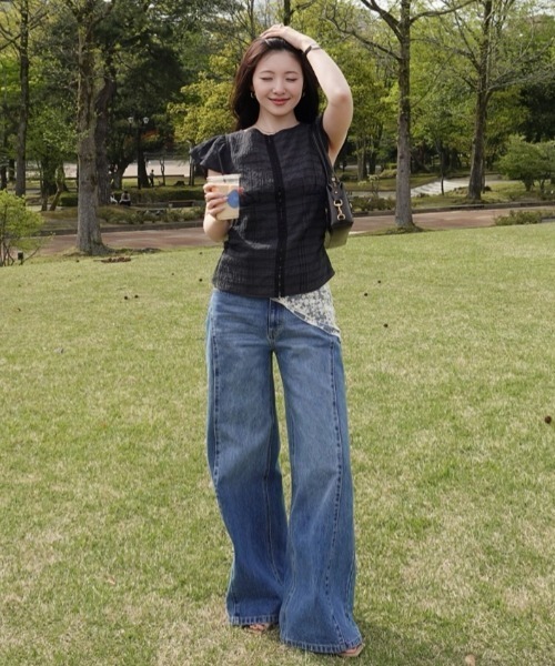 パンツ na.e Stitch Wide Jeans SENEE（セニー）の「stitch line wide denim（ステッチラインワイド