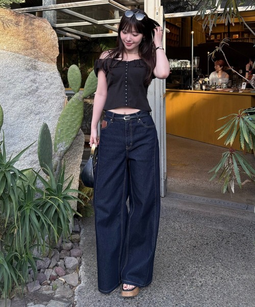 SENEE ホワイト ワイドレッグデニム Sサイズ stitch line wide denim（ステッチラインワイドデニム）（デニムパンツ