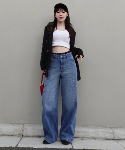 stitch line wide denim（ステッチラインワイドデニム）（デニムパンツ