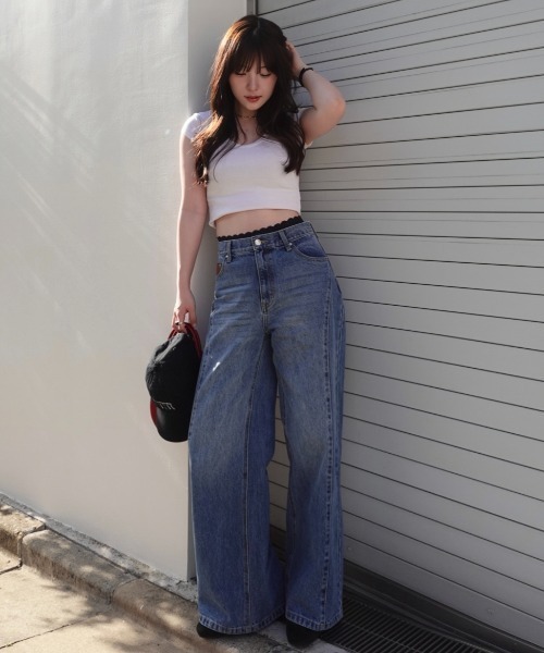 stitch line wide denim（ステッチラインワイドデニム）（デニムパンツ