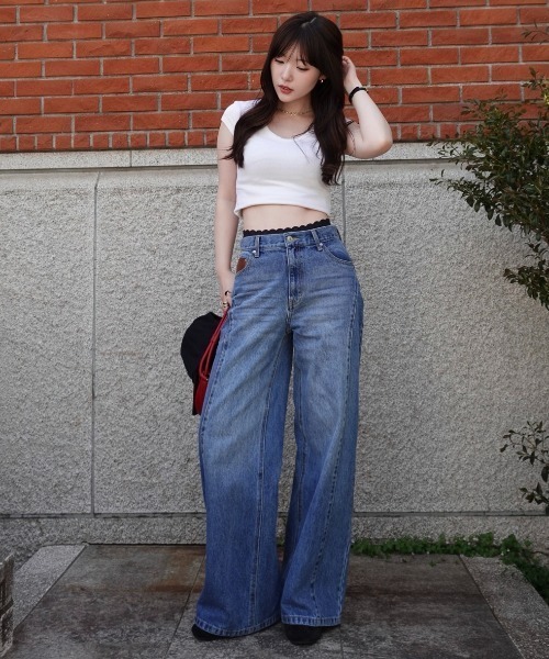 SENEE（セニー）の「stitch line wide denim（ステッチラインワイド