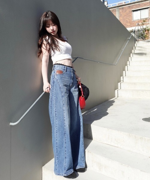 SENEE（セニー）の「stitch line wide denim（ステッチラインワイド