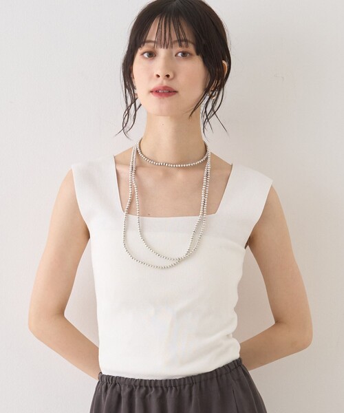 Rouge vif(ルージュヴィフ)の「テンセルコットン総針スクエアネックニットタンク(タンクトップ・レディース・ブラウン/オフホワイト/ブラック・フリー)」の2枚目の写真