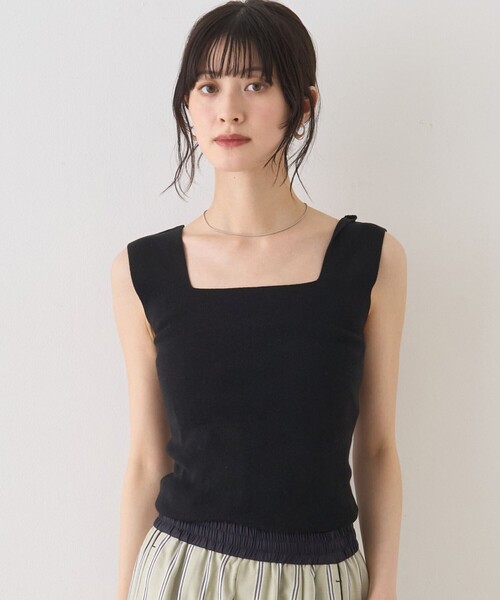 Rouge vif(ルージュヴィフ)の「テンセルコットン総針スクエアネックニットタンク(タンクトップ・レディース・ブラウン/オフホワイト/ブラック・フリー)」の3枚目の写真