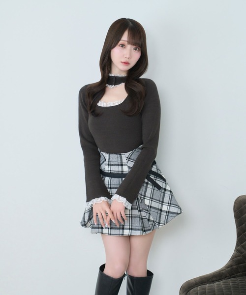 Rose Muse(ロゼミューズ)の「Choker lace knit(ニット/セーター・レディース・ピンク/チャコールグレー・FREE)」の2枚目の写真