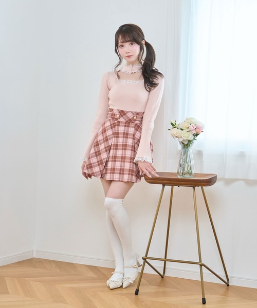Rose Muse(ロゼミューズ)の「Choker lace knit(ニット/セーター・レディース・ピンク/チャコールグレー・FREE)」の3枚目の写真