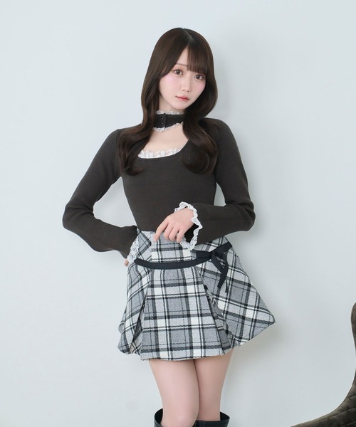 Rose Muse(ロゼミューズ)の「Choker lace knit(ニット/セーター・レディース・ピンク/チャコールグレー・FREE)」の9枚目の写真