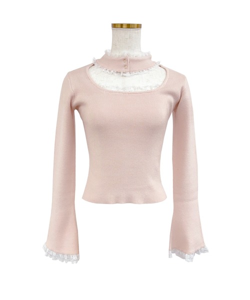 Rose Muse(ロゼミューズ)の「Choker lace knit(ニット/セーター・レディース・ピンク/チャコールグレー・FREE)」の4枚目の写真