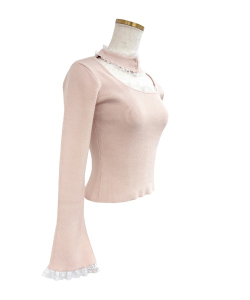 Rose Muse(ロゼミューズ)の「Choker lace knit(ニット/セーター・レディース・ピンク/チャコールグレー・FREE)」の5枚目の写真