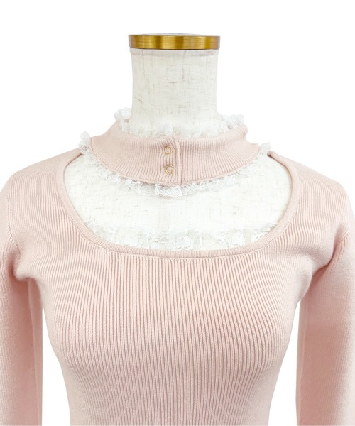 Rose Muse(ロゼミューズ)の「Choker lace knit(ニット/セーター・レディース・ピンク/チャコールグレー・FREE)」の7枚目の写真