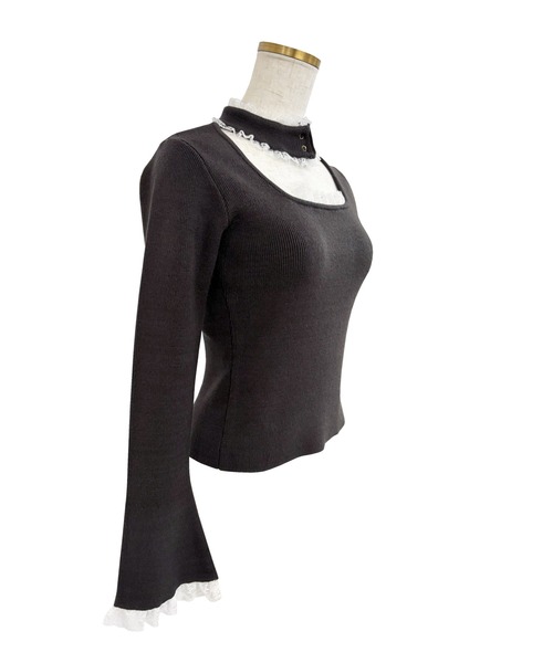 Rose Muse(ロゼミューズ)の「Choker lace knit(ニット/セーター・レディース・ピンク/チャコールグレー・FREE)」の12枚目の写真