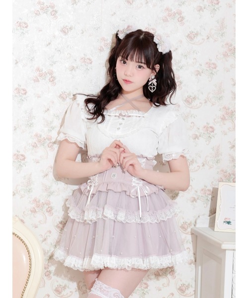 NOEMIE(ノエミー)の「バックレースアップヨークハシゴレースカットソー(Tシャツ/カットソー・レディース・サックスブルー/ブラック/オフホワイト・M)」の1枚目の写真