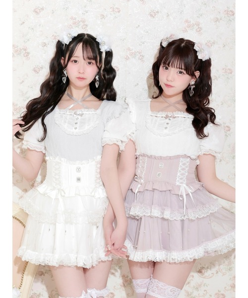 NOEMIE(ノエミー)の「バックレースアップヨークハシゴレースカットソー(Tシャツ/カットソー・レディース・サックスブルー/ブラック/オフホワイト・M)」の4枚目の写真