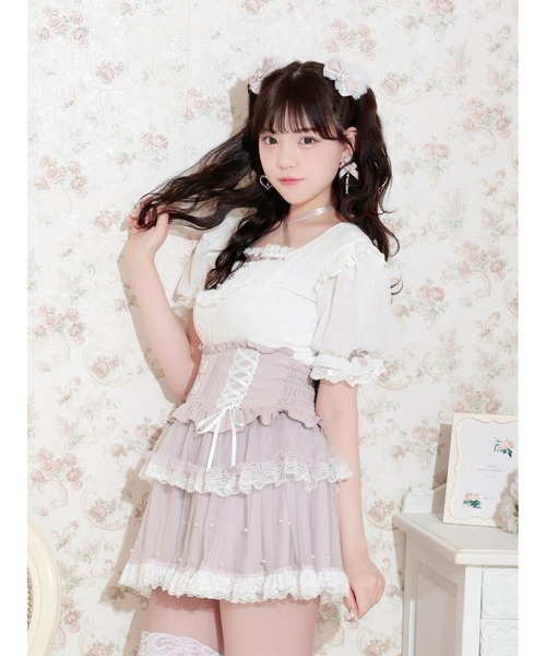 NOEMIE(ノエミー)の「バックレースアップヨークハシゴレースカットソー(Tシャツ/カットソー・レディース・サックスブルー/ブラック/オフホワイト・M)」の5枚目の写真