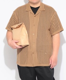 シャツ 半袖 メンズ 大きいサイズ クロシェ編み ニット 開襟シャツ Hampton wear (ハンプトンウェア)