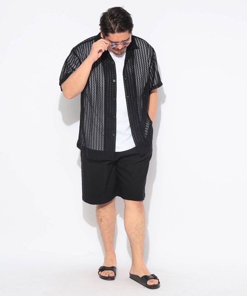 SAKAZEN（サカゼン）の「シャツ 半袖 メンズ 大きいサイズ クロシェ編み ニット 開襟シャツ Hampton wear (ハンプトンウェア)（シャツ/ブラウス・メンズ・アイボリー/ブラック/ブラウン・X3(6L～7L)/X1(3L～4L)/X2(4L～5L)）」の11枚目の写真