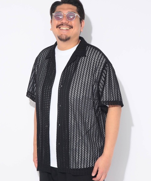 SAKAZEN（サカゼン）の「シャツ 半袖 メンズ 大きいサイズ クロシェ編み ニット 開襟シャツ Hampton wear (ハンプトンウェア)（シャツ/ブラウス・メンズ・アイボリー/ブラック/ブラウン・X3(6L～7L)/X1(3L～4L)/X2(4L～5L)）」の13枚目の写真