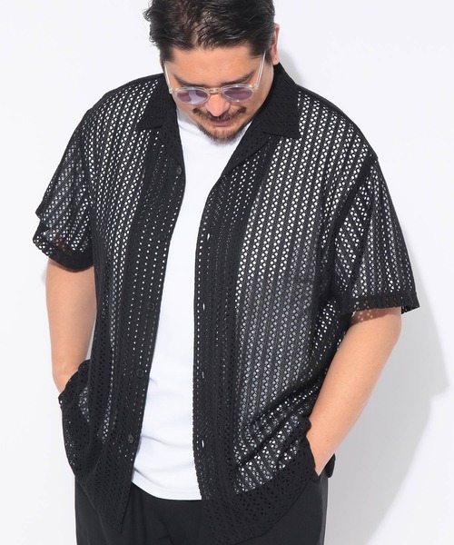SAKAZEN（サカゼン）の「シャツ 半袖 メンズ 大きいサイズ クロシェ編み ニット 開襟シャツ Hampton wear (ハンプトンウェア)（シャツ/ブラウス・メンズ・アイボリー/ブラック/ブラウン・X3(6L～7L)/X1(3L～4L)/X2(4L～5L)）」の14枚目の写真