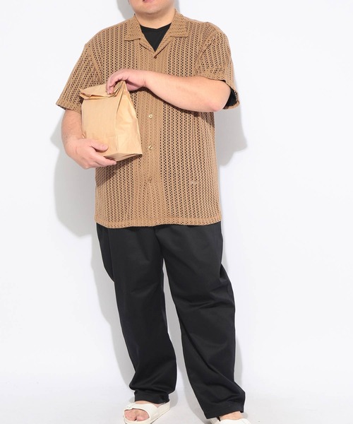 SAKAZEN（サカゼン）の「シャツ 半袖 メンズ 大きいサイズ クロシェ編み ニット 開襟シャツ Hampton wear (ハンプトンウェア)（シャツ/ブラウス・メンズ・アイボリー/ブラック/ブラウン・X3(6L～7L)/X1(3L～4L)/X2(4L～5L)）」の15枚目の写真