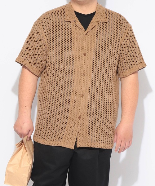 SAKAZEN（サカゼン）の「シャツ 半袖 メンズ 大きいサイズ クロシェ編み ニット 開襟シャツ Hampton wear (ハンプトンウェア)（シャツ/ブラウス・メンズ・アイボリー/ブラック/ブラウン・X3(6L～7L)/X1(3L～4L)/X2(4L～5L)）」の16枚目の写真