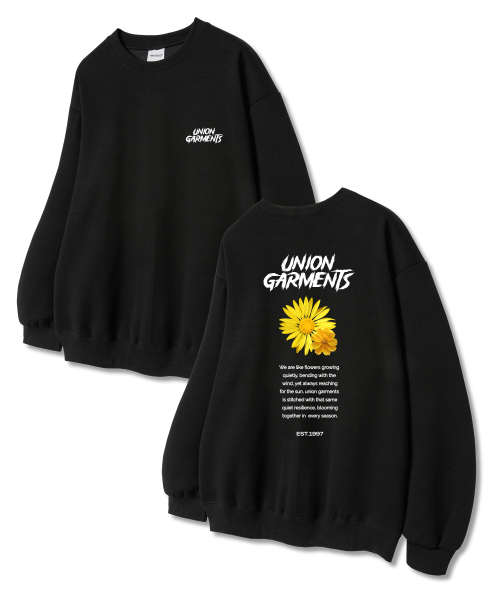 Union Garments(ユニオンガーメンツ)の「ツーフラワー 裏毛 スウェットTシャツ ブラック(スウェット・レディース・その他・L/XL/XXL)」の1枚目の写真