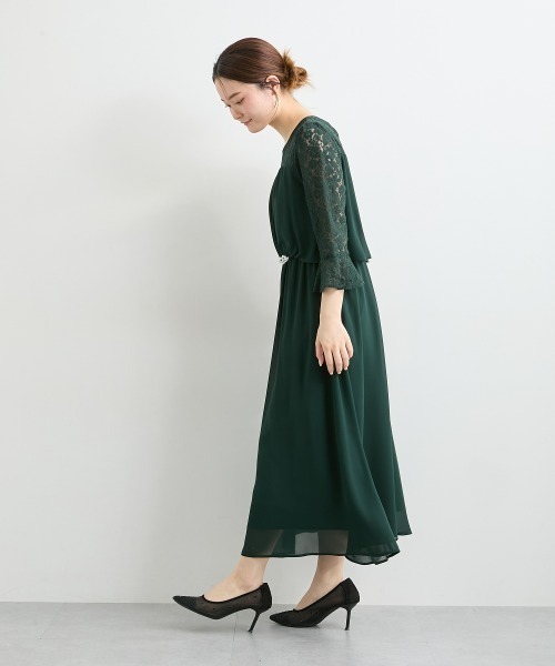 nissen（ニッセン）の「ウエストビジュー付き　着楽ワンピースドレス（ドレス・レディース・グリーン・5L/4L/3L/LL/L/M）」の16枚目の写真