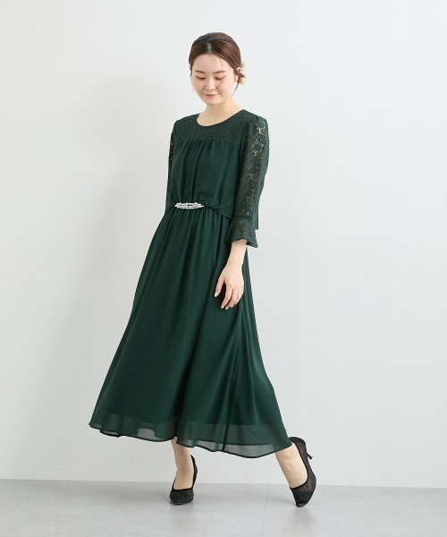 nissen（ニッセン）の「ウエストビジュー付き　着楽ワンピースドレス（ドレス・レディース・グリーン・5L/4L/3L/LL/L/M）」の17枚目の写真