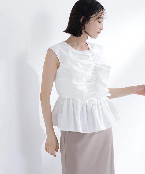 NATURAL BEAUTY BASIC(ナチュラルビューティーベーシック)の「フロントギャザーペプラムブラウス(シャツ/ブラウス・レディース・ブラウン/イエロー/オフホワイト・フリ-)」の2枚目の写真