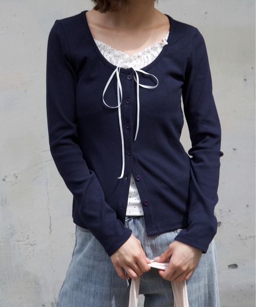 Nia（ニア）の「Nia(ニア)/レースインナードッキングカットソー（Tシャツ/カットソー・レディース・ライトブルー/グレー/イエロー/ネイビー/ホワイト・FREE）」の8枚目の写真