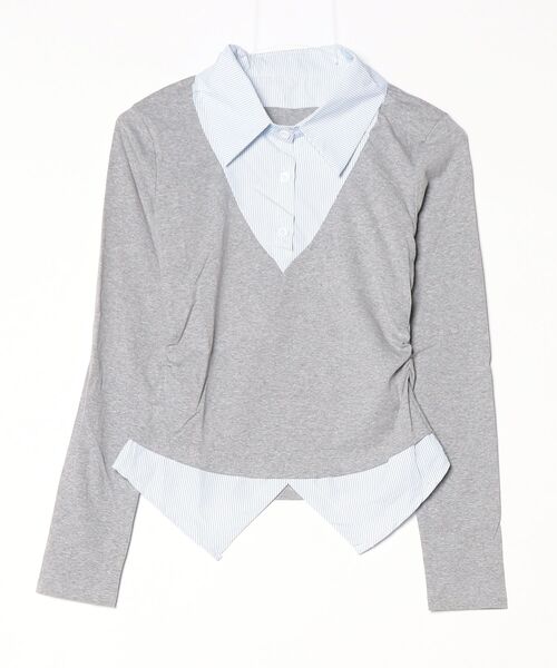 gossip!ロサンゼルス(ゴシップロサンゼルス)の「ニットレイヤリング ステンカラーシャツ(シャツ/ブラウス・レディース・グレー/ネイビー/ホワイト・FREE)」の12枚目の写真