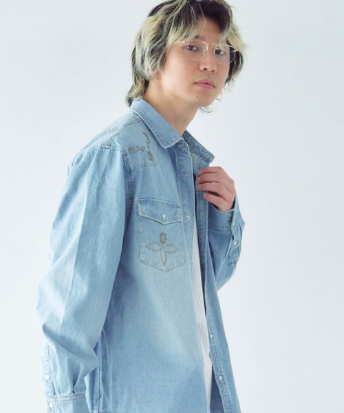 JACKROSE(ジャックローズ)の「JE STUDS DENIM SHIRTS(シャツ/ブラウス・メンズ・ライトインディゴブルー/インディゴブルー・M/L/XL)」の11枚目の写真