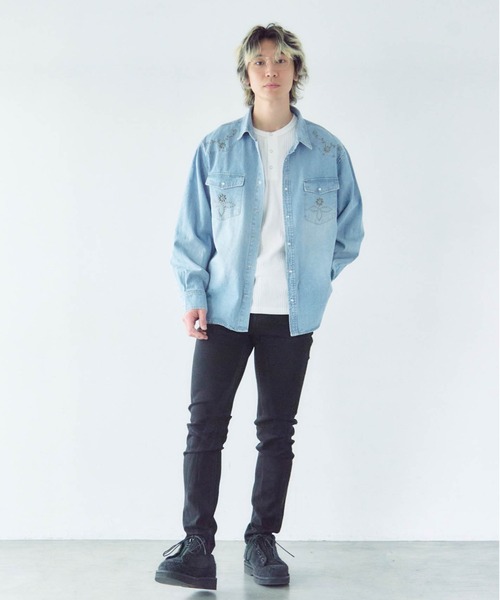 JACKROSE(ジャックローズ)の「JE STUDS DENIM SHIRTS(シャツ/ブラウス・メンズ・ライトインディゴブルー/インディゴブルー・M/L/XL)」の7枚目の写真