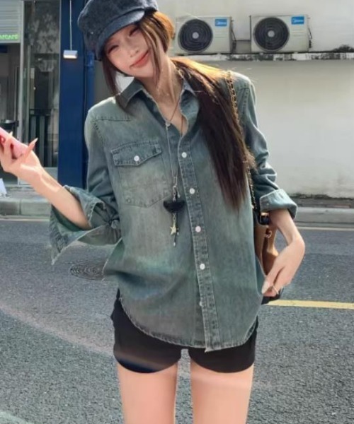 semplice（センプリチェ）の「シャツ【韓国ファッション】（シャツ/ブラウス・レディース・ブルー・XL/L/M/S）」の2枚目の写真