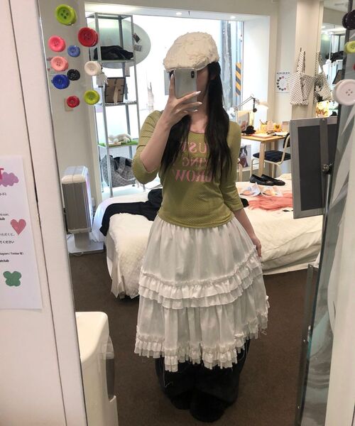 ITZAVIBE(イッザバイブ)の「DOT LACE LETTERING T SHIRT - KHAKI(Tシャツ/カットソー・レディース・その他・FREE)」の12枚目の写真