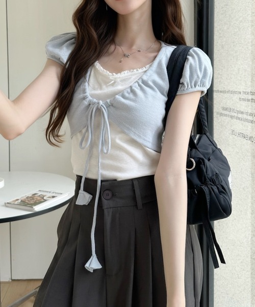 Ada.(エイダ)の「ボレロ重ね着風 フロント リボン シャーリング カットソー(Tシャツ/カットソー・レディース・イエロー/ブルー/ホワイト・FREE)」の8枚目の写真
