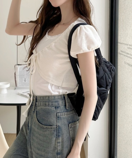 Ada.(エイダ)の「ボレロ重ね着風 フロント リボン シャーリング カットソー(Tシャツ/カットソー・レディース・イエロー/ブルー/ホワイト・FREE)」の15枚目の写真