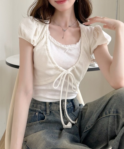 Ada.(エイダ)の「ボレロ重ね着風 フロント リボン シャーリング カットソー(Tシャツ/カットソー・レディース・イエロー/ブルー/ホワイト・FREE)」の16枚目の写真