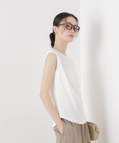NANO universe（ナノユニバース）の「UVカット抗菌防臭吸水速乾イージーケアノースリーブトップス（Tシャツ/カットソー・レディース・ホワイト/ベージュ/ブラック・FREE）」の6枚目の写真