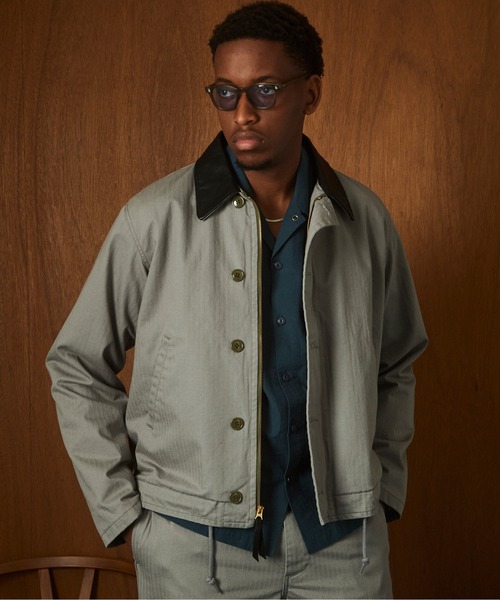 Schott（ショット）の「Schott/ショット/HERRINGBONE N-1 JKT/ヘリンボーン N-1 ジャケット（ミリタリージャケット・メンズ・ライトグレー/ブラック・M/XL/L/2XL）」の2枚目の写真