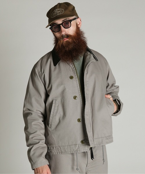 Schott（ショット）の「Schott/ショット/HERRINGBONE N-1 JKT/ヘリンボーン N-1 ジャケット（ミリタリージャケット・メンズ・ライトグレー/ブラック・M/XL/L/2XL）」の4枚目の写真