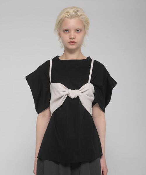 LAATO(ラート)の「tack sleeve tee(Tシャツ/カットソー・レディース・ホワイト/キャメル/ブラック・FREE)」の2枚目の写真