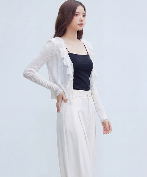 DRESS PLUS(ドレスプラス)の「フリル&パールが可愛いシアーリブカーデ(カーディガン/ボレロ・レディース・イエロー/ホワイト/アイボリー/ブラック/ブルー・M)」の11枚目の写真