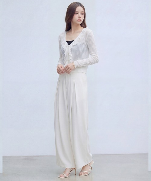 DRESS PLUS(ドレスプラス)の「フリル&パールが可愛いシアーリブカーデ(カーディガン/ボレロ・レディース・イエロー/ホワイト/アイボリー/ブラック/ブルー・M)」の14枚目の写真
