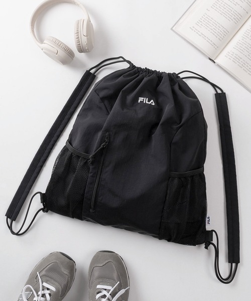 FILA(フィラ)の「【77】【FILA/フィラ】ワンポイントロゴ刺繍 ナイロン ナップサック/ショルダーパッド付/15L(バックパック/リュック・レディース・カーキ/ブラック/ライトグレー・FREE)」の3枚目の写真