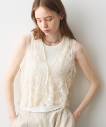 Crisp | flower tulle gather tank / フラワーチュールギャザータンク(シャツ/ブラウス)