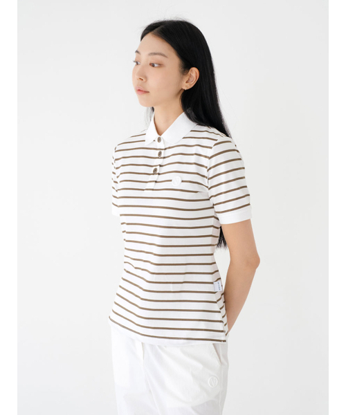 NITINA(ニティナ)の「ストライプカラーTシャツ KA/ST(Tシャツ/カットソー・レディース・カーキ・SMALL/MEDIUM)」の1枚目の写真