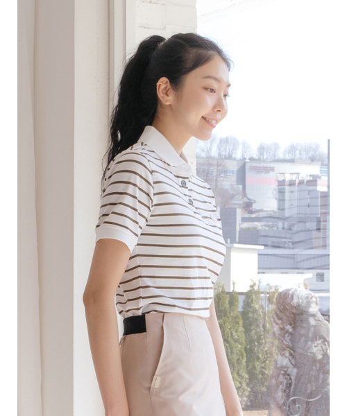 NITINA(ニティナ)の「ストライプカラーTシャツ KA/ST(Tシャツ/カットソー・レディース・カーキ・SMALL/MEDIUM)」の3枚目の写真