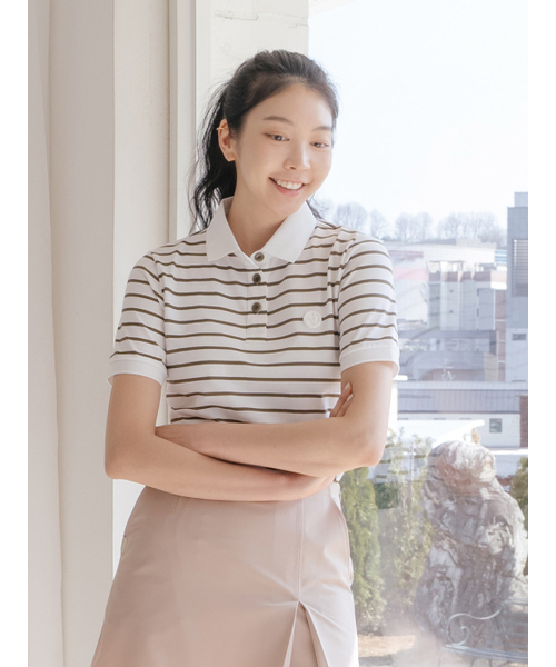 NITINA(ニティナ)の「ストライプカラーTシャツ KA/ST(Tシャツ/カットソー・レディース・カーキ・SMALL/MEDIUM)」の4枚目の写真