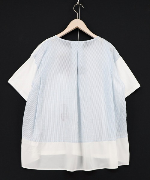 iS ScoLar(イズスカラー)の「562209:ストライプ×シフォン×天竺 異素材刺繍Tシャツ(Tシャツ/カットソー・レディース・チャコールグレー/オフホワイト/パープル・M)」の12枚目の写真