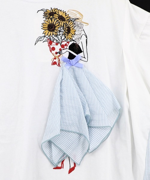 iS ScoLar(イズスカラー)の「562209:ストライプ×シフォン×天竺 異素材刺繍Tシャツ(Tシャツ/カットソー・レディース・チャコールグレー/オフホワイト/パープル・M)」の13枚目の写真